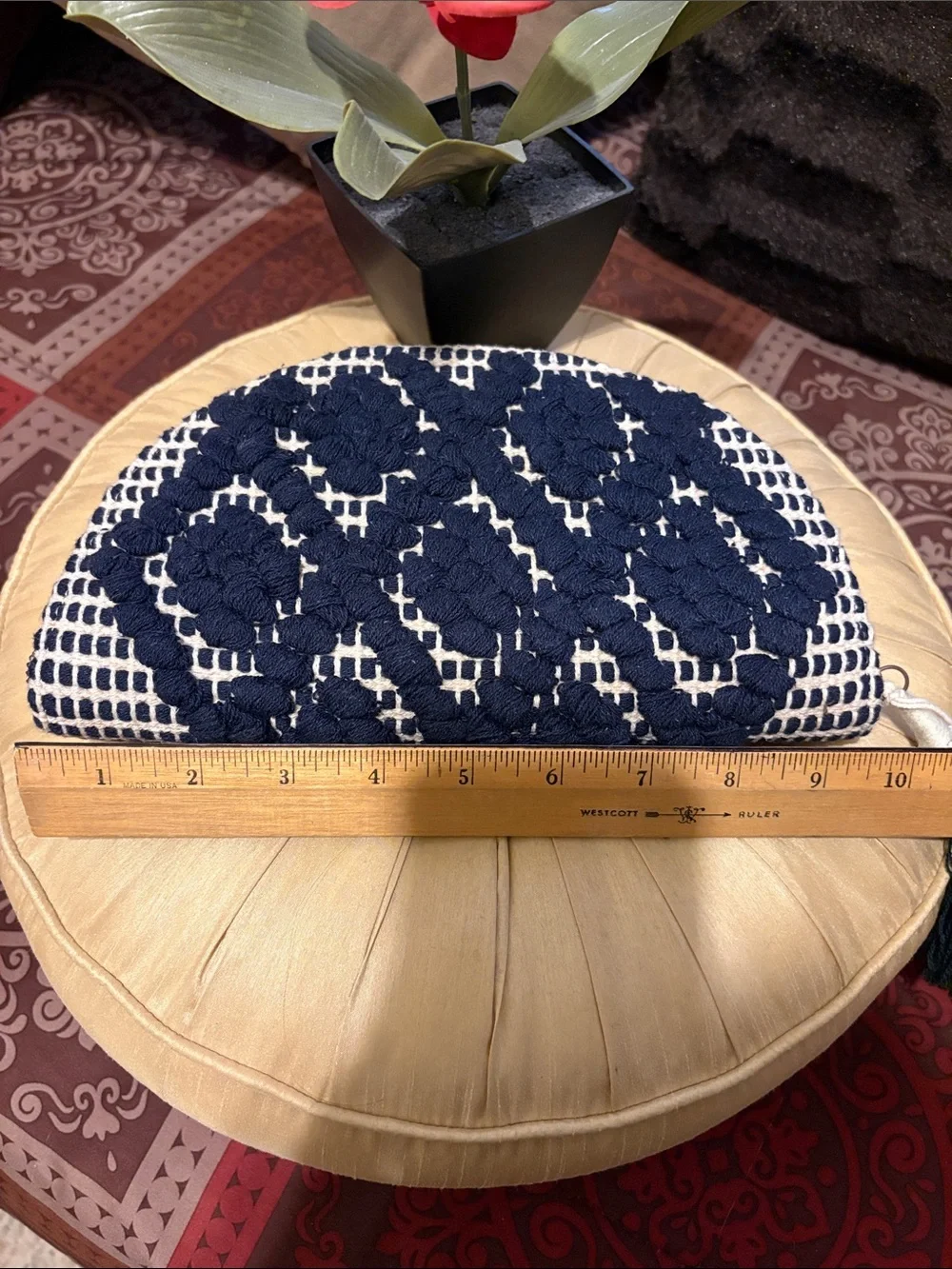 NWT Universal Thread Navy and Tan Braided Woven Clutch with Tassel Accent
